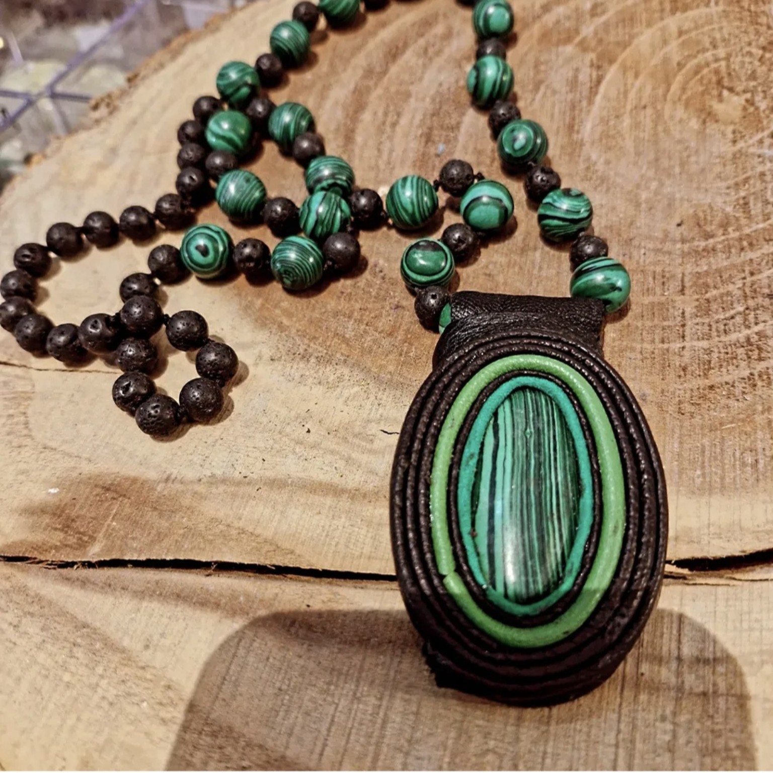 Handmade green natural stone necklace from Zeta Handmade