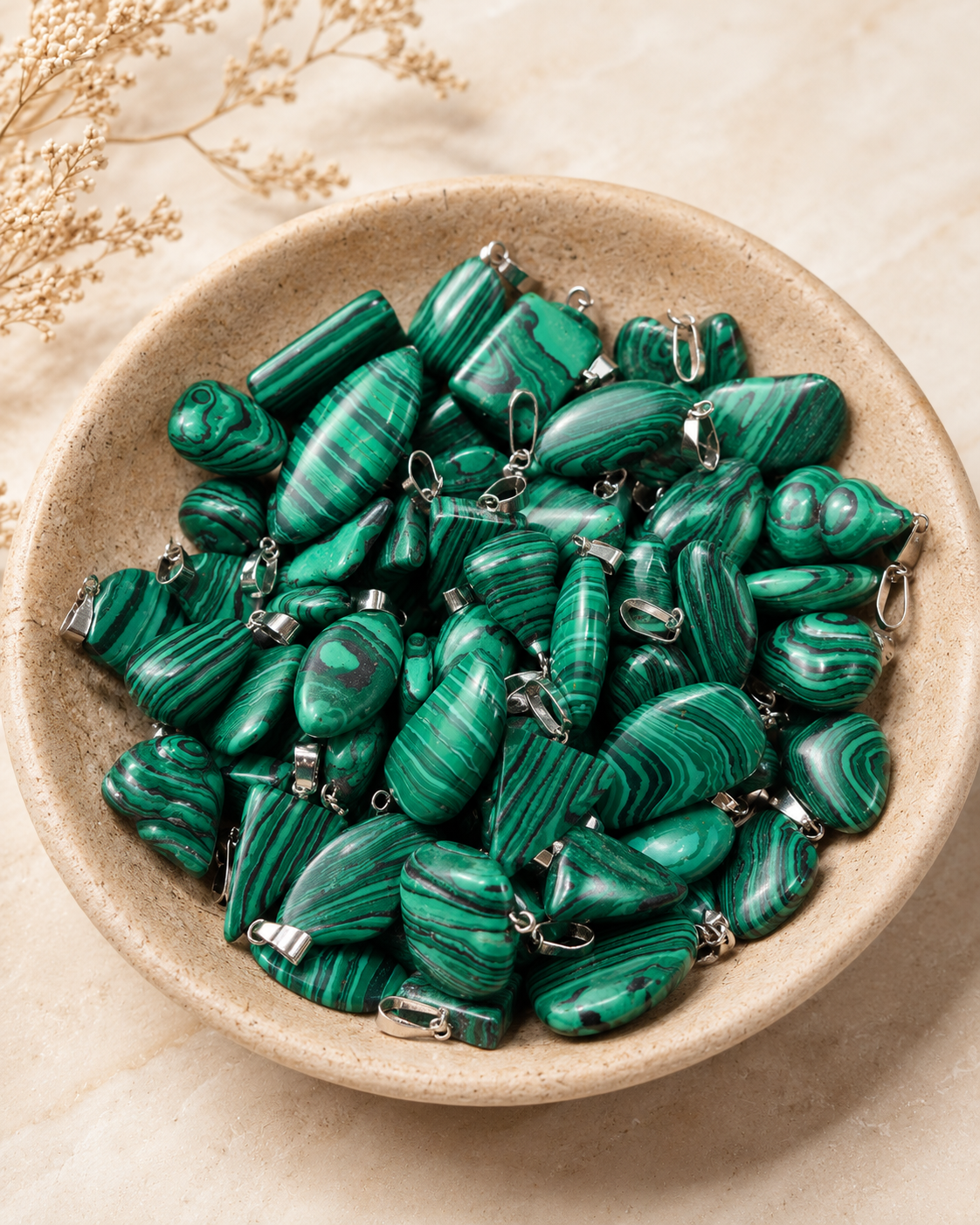 Green natural stone pendants handmade by Zeta